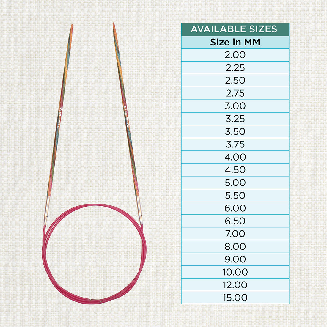 KnitPro Symfonie 2.5mm fixed circular knitting needles with laminated birch wood tips and 100cm cable