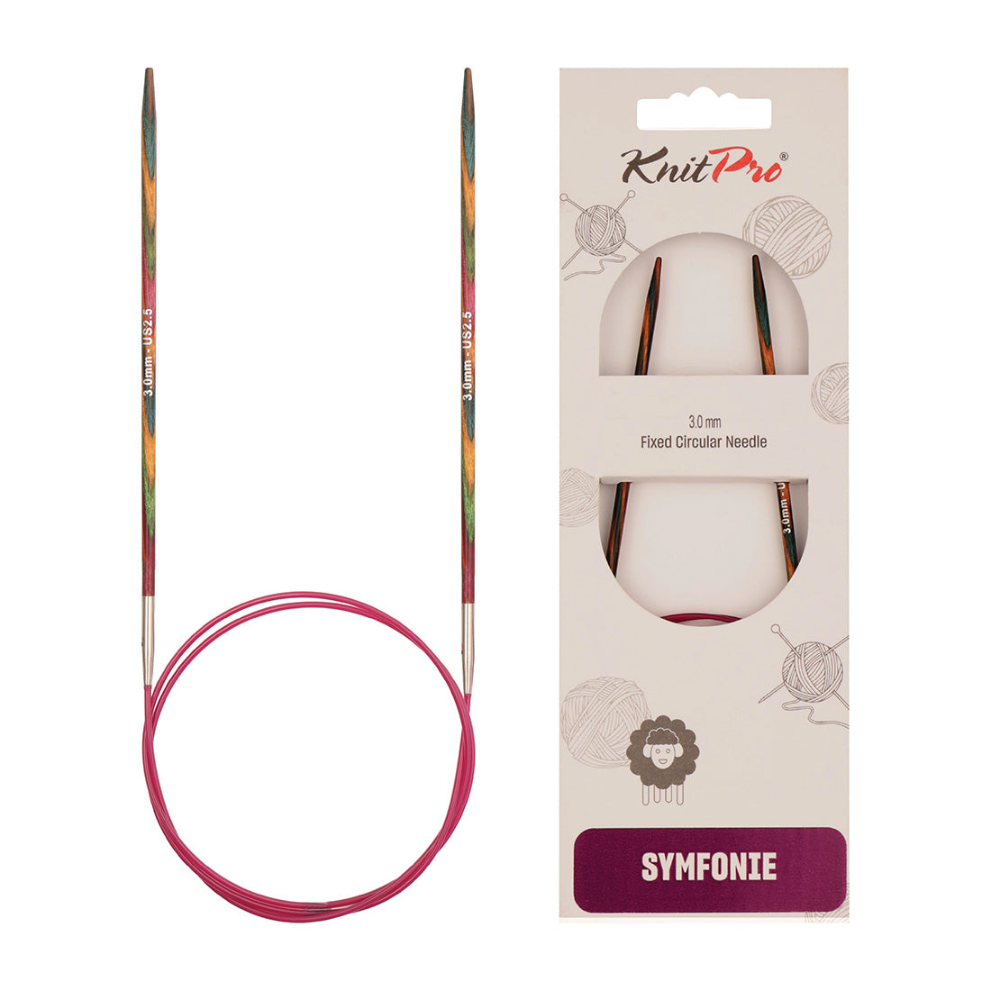 KnitPro Symfonie 3mm fixed circular knitting needles with laminated birch wood tips and 100cm cable