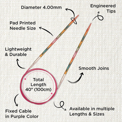 KnitPro Symfonie 4mm fixed circular knitting needles with laminated birch wood tips and 100cm cable