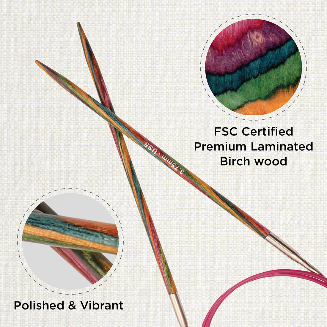 KnitPro Symfonie 2 3.75mm birch wood circular knitting needle with 120cm cable