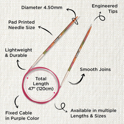 KnitPro Symfonie 2 4.5mm birch wood circular knitting needle with 120cm cable