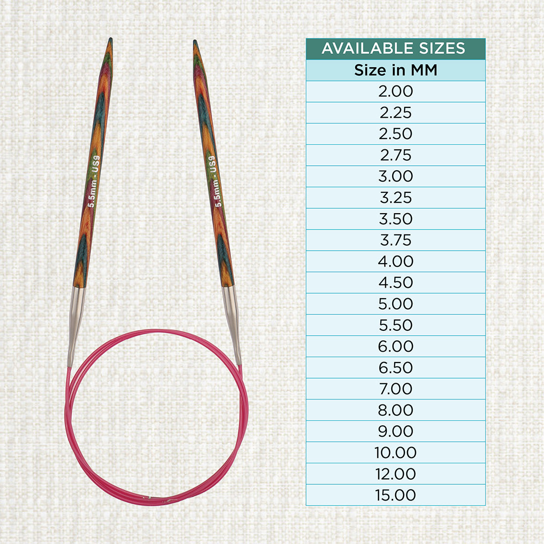 KnitPro Symfonie 2 5.5mm birch wood circular knitting needle with 120cm cable