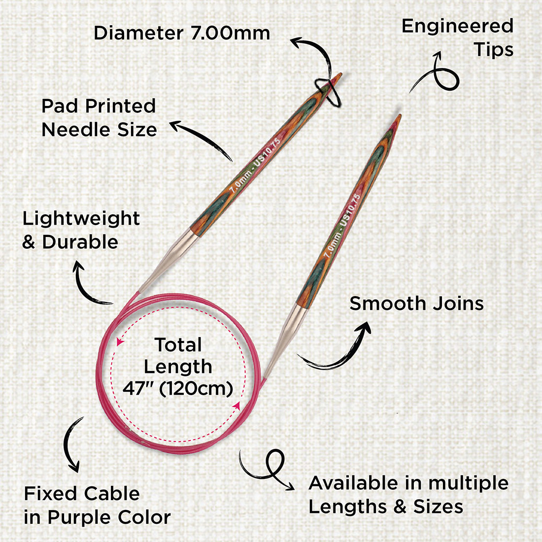 KnitPro Symfonie 2 7mm birch wood circular knitting needle with 120cm cable