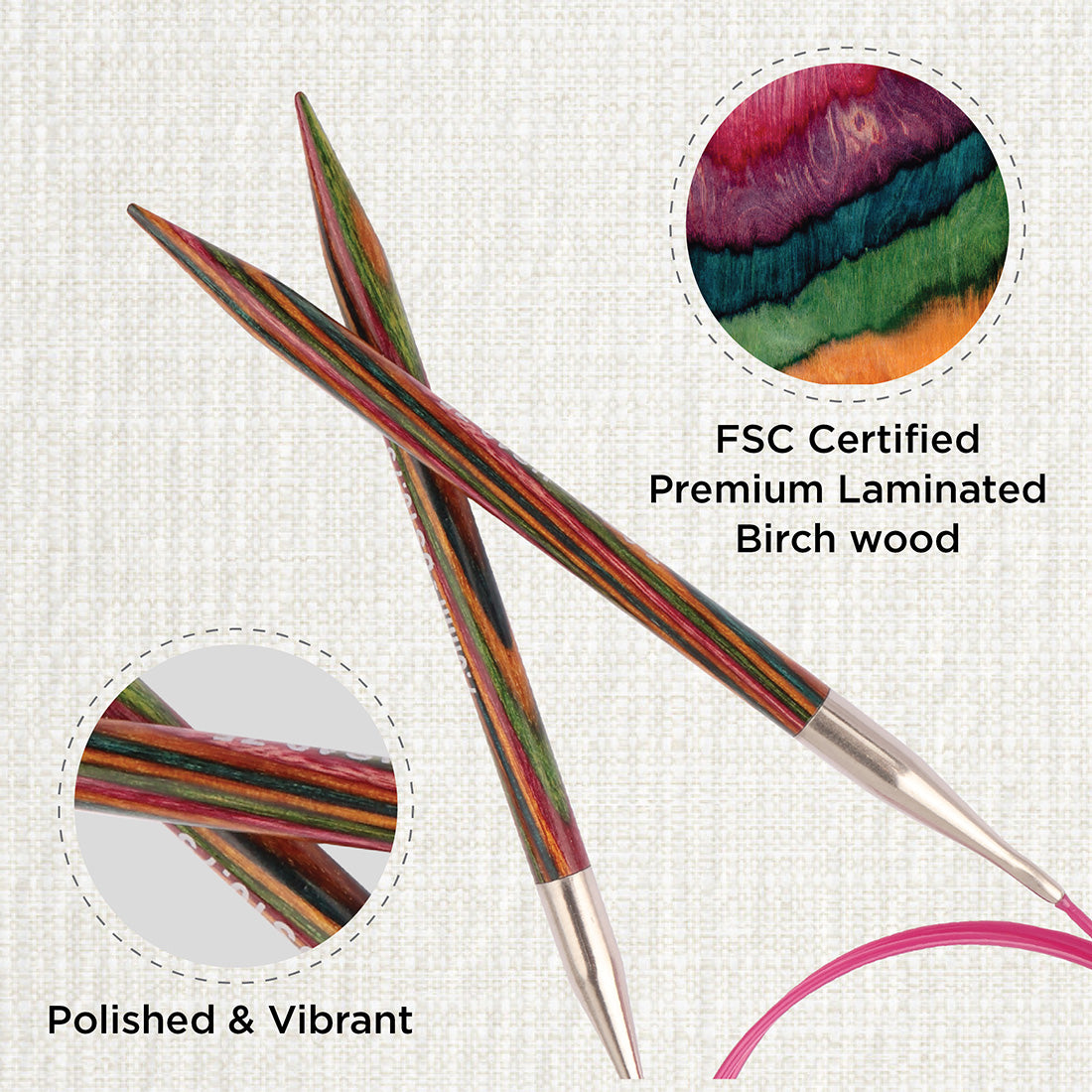 KnitPro Symfonie 2 7mm birch wood circular knitting needle with 120cm cable