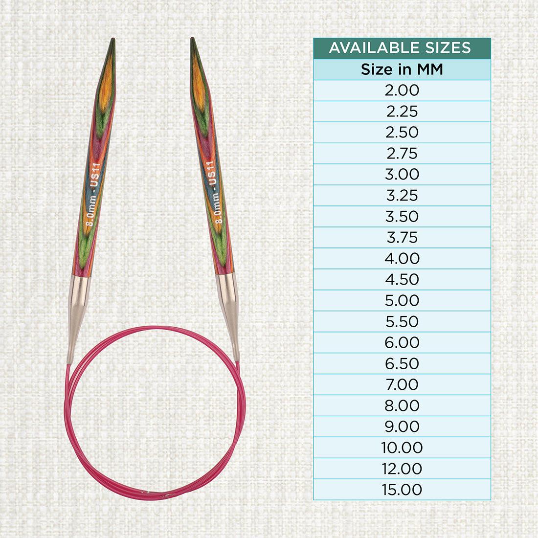 KnitPro Symfonie 2 8mm birch wood circular knitting needle with 120cm cable