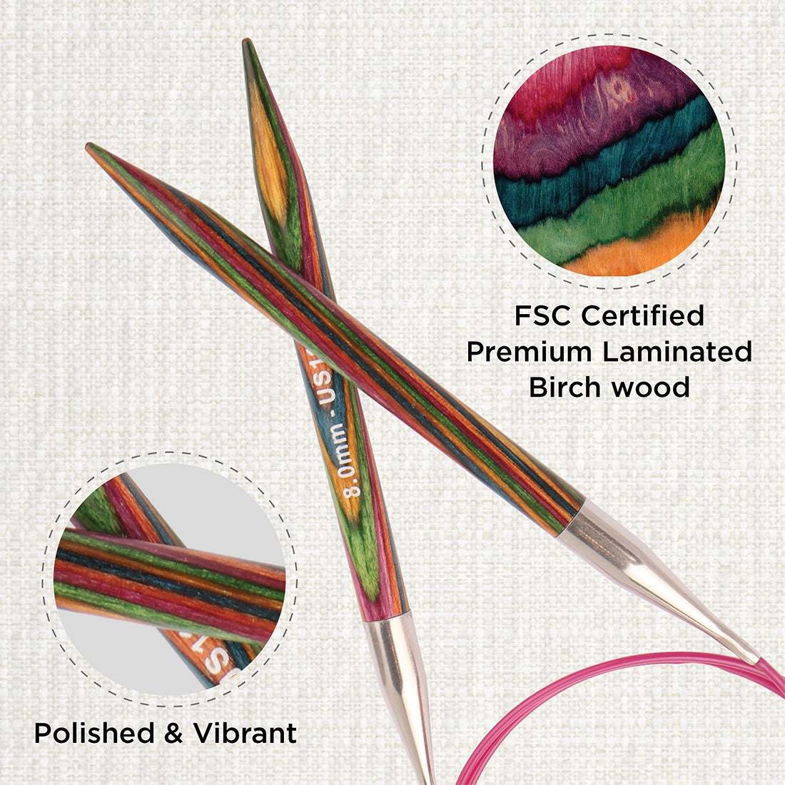 KnitPro Symfonie 2 8mm birch wood circular knitting needle with 120cm cable