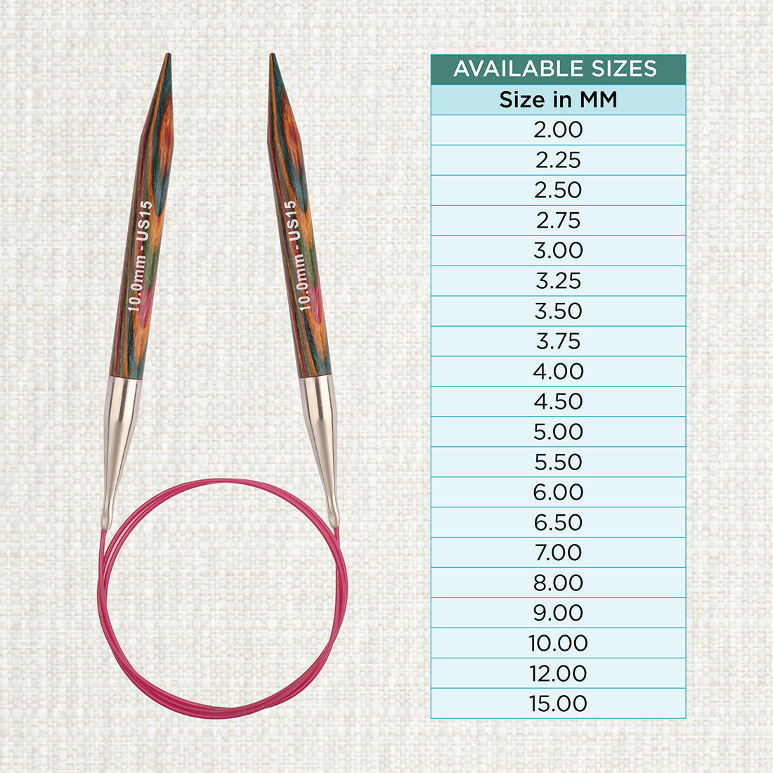 KnitPro Symfonie 2 10mm birch wood circular knitting needle with 120cm cable