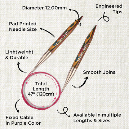 KnitPro Symfonie 2 12mm birch wood circular knitting needle with 120cm cable