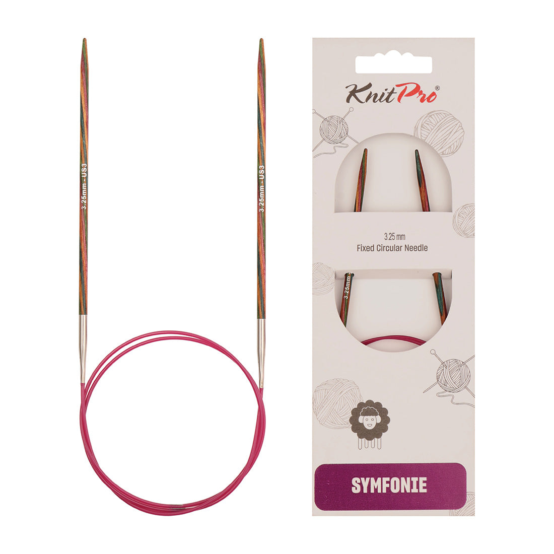 KnitPro Symfonie 2 3.25mm birch wood circular knitting needle with 150cm cable