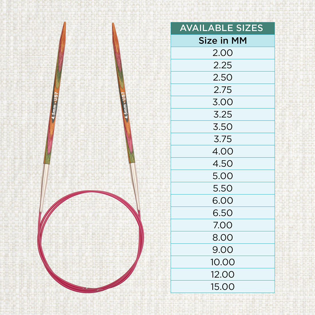KnitPro Symfonie 2 4.5mm birch wood circular knitting needle with 150cm cable