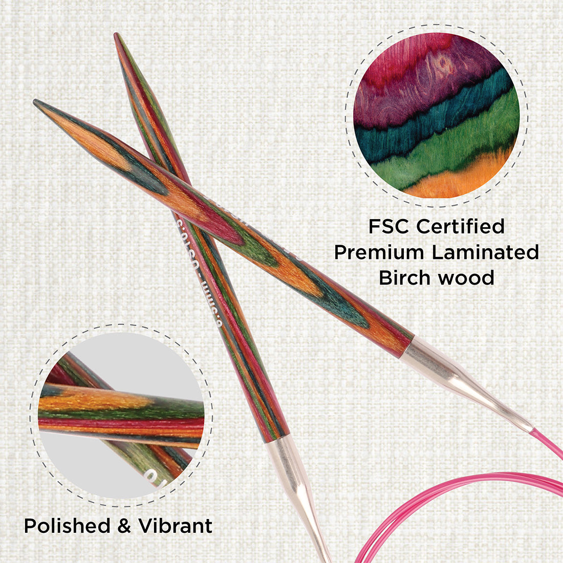 KnitPro Symfonie 2 6mm birch wood circular knitting needle with 150cm cable