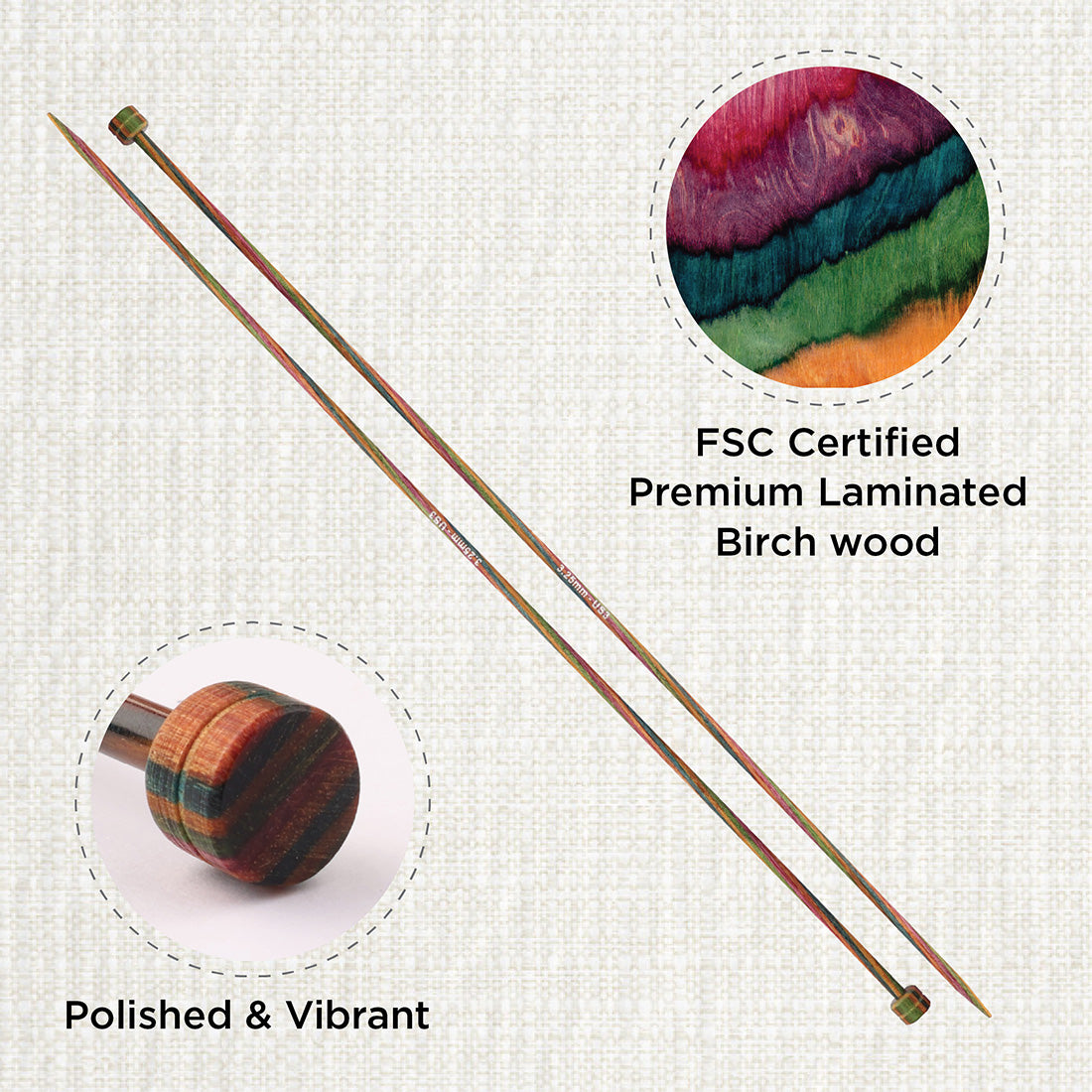 Pair of KnitPro Symfonie 3.25mm straight birch wood knitting needles, 25cm long