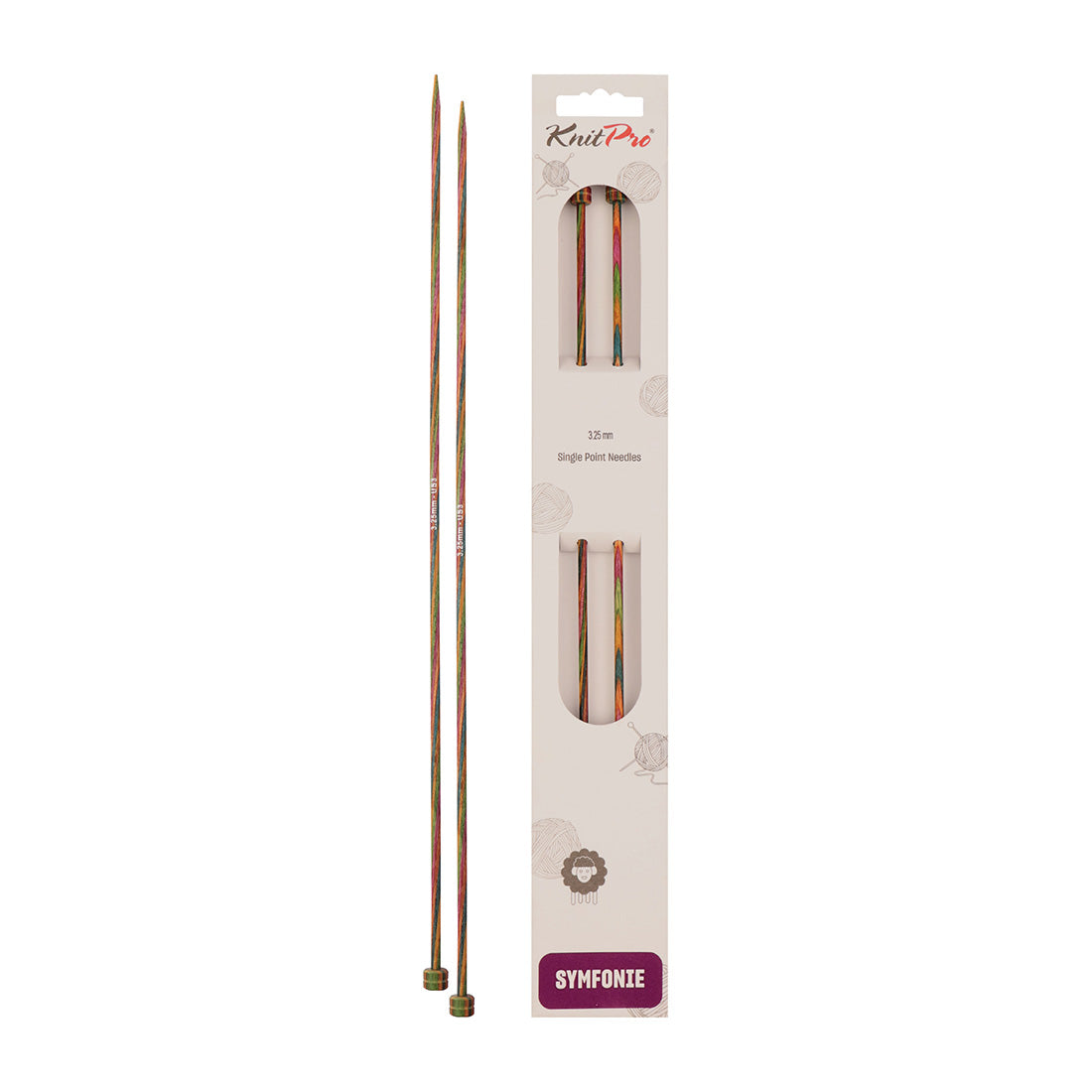 Pair of KnitPro Symfonie 3.25mm straight birch wood knitting needles, 25cm long