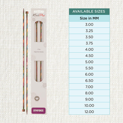Pair of KnitPro Symfonie 3.75mm straight birch wood knitting needles, 25cm long