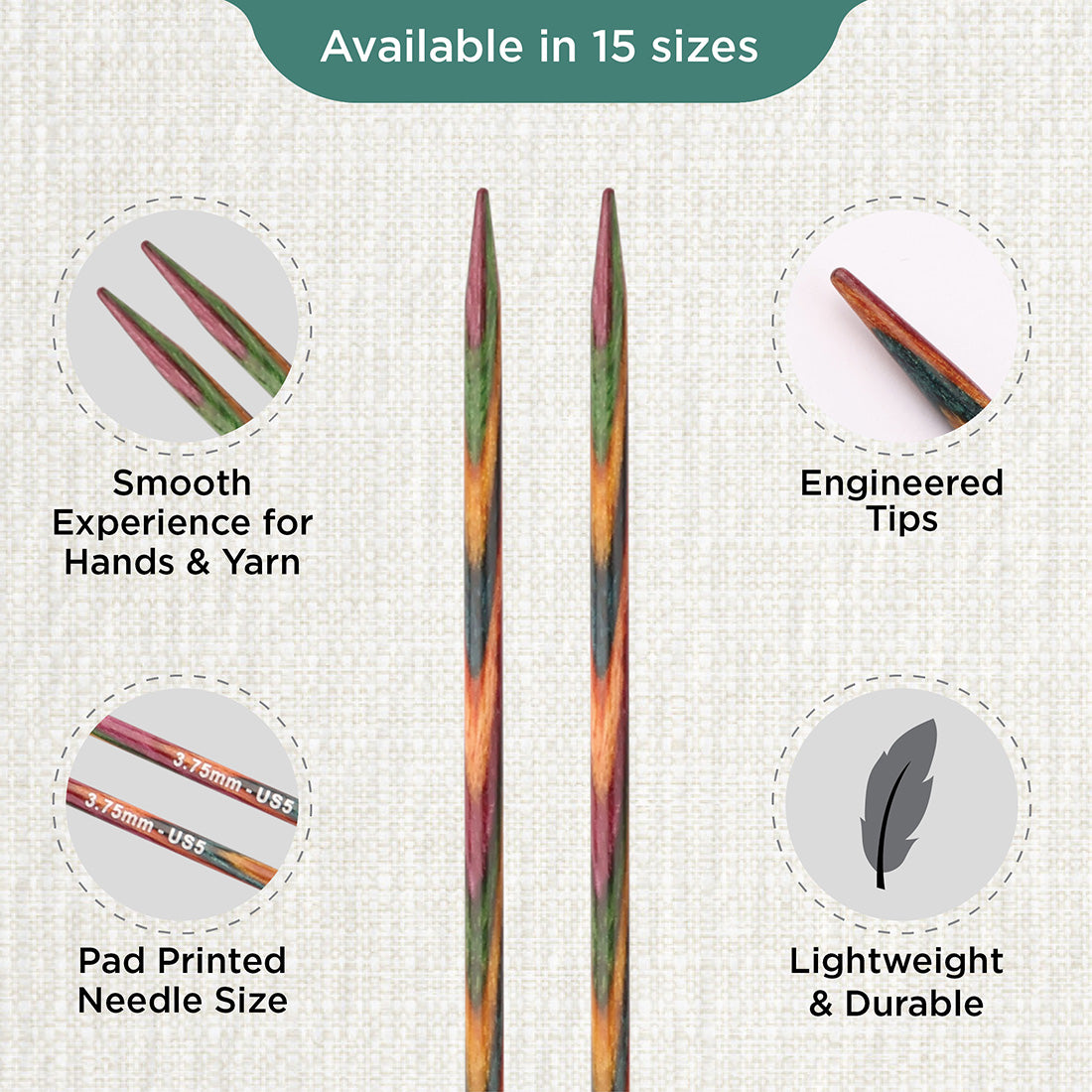Pair of KnitPro Symfonie 3.75mm straight birch wood knitting needles, 25cm long