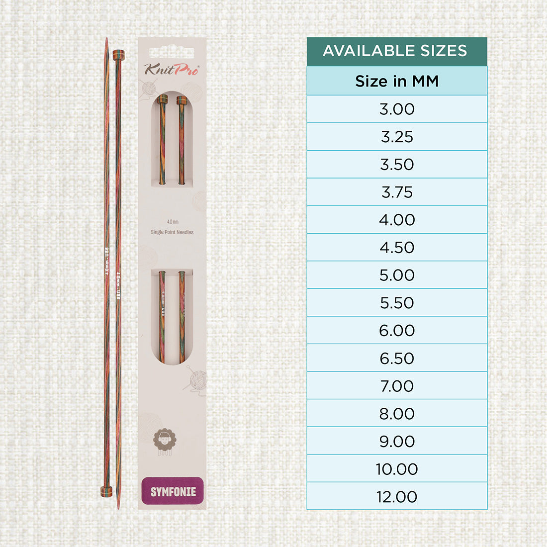 Pair of KnitPro Symfonie 4mm straight birch wood knitting needles, 25cm long