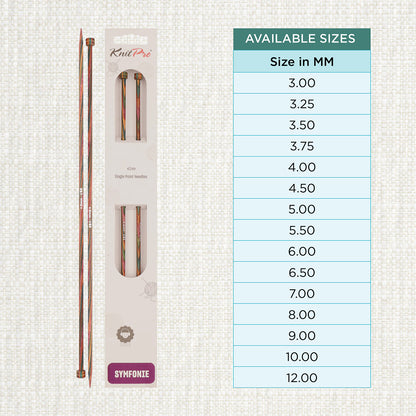 Pair of KnitPro Symfonie 4mm straight birch wood knitting needles, 25cm long