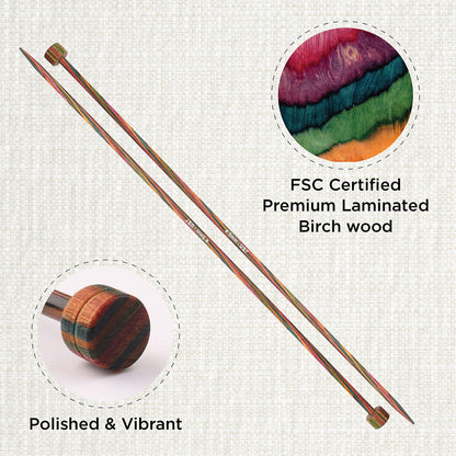 Pair of KnitPro Symfonie 4.5mm straight birch wood knitting needles, 25cm long