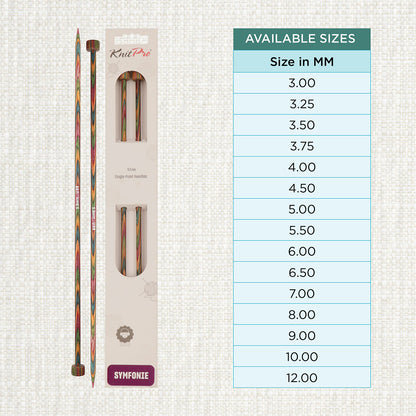 Pair of KnitPro Symfonie 5mm straight birch wood knitting needles, 25cm long