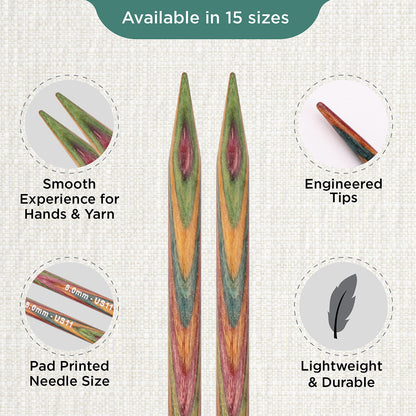 Pair of KnitPro Symfonie 8mm straight birch wood knitting needles, 25cm long