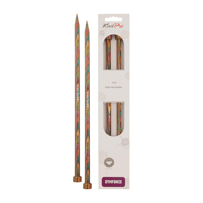 Pair of KnitPro Symfonie 9mm straight birch wood knitting needles, 25cm long