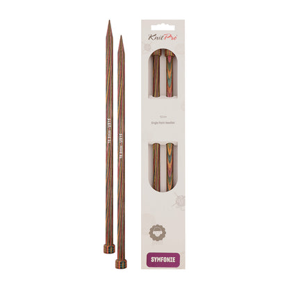 Pair of KnitPro Symfonie 10mm straight birch wood knitting needles, 25cm long