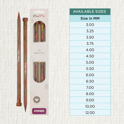 Pair of KnitPro Symfonie 12mm straight birch wood knitting needles, 25cm long