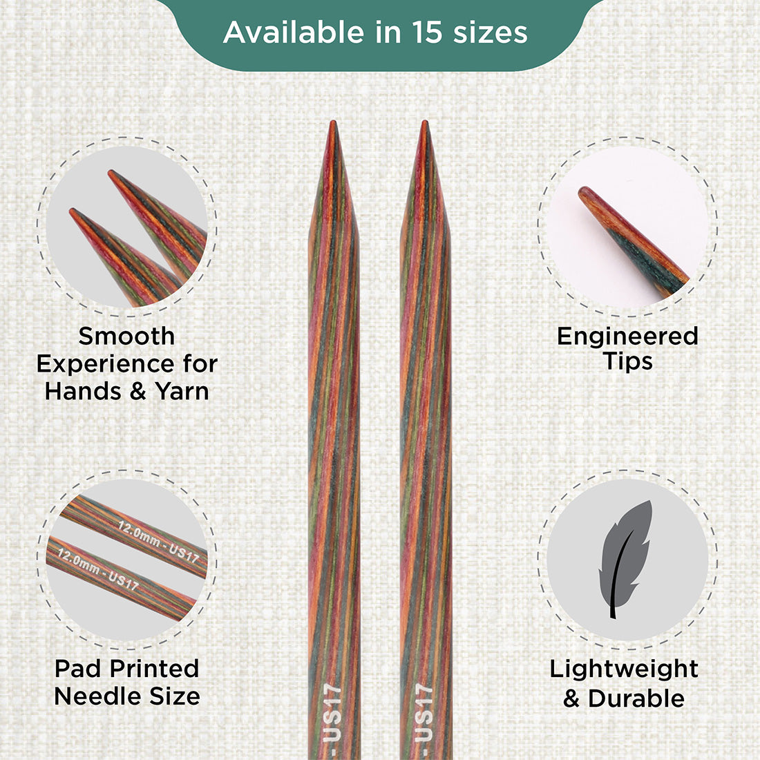 Pair of KnitPro Symfonie 12mm straight birch wood knitting needles, 25cm long