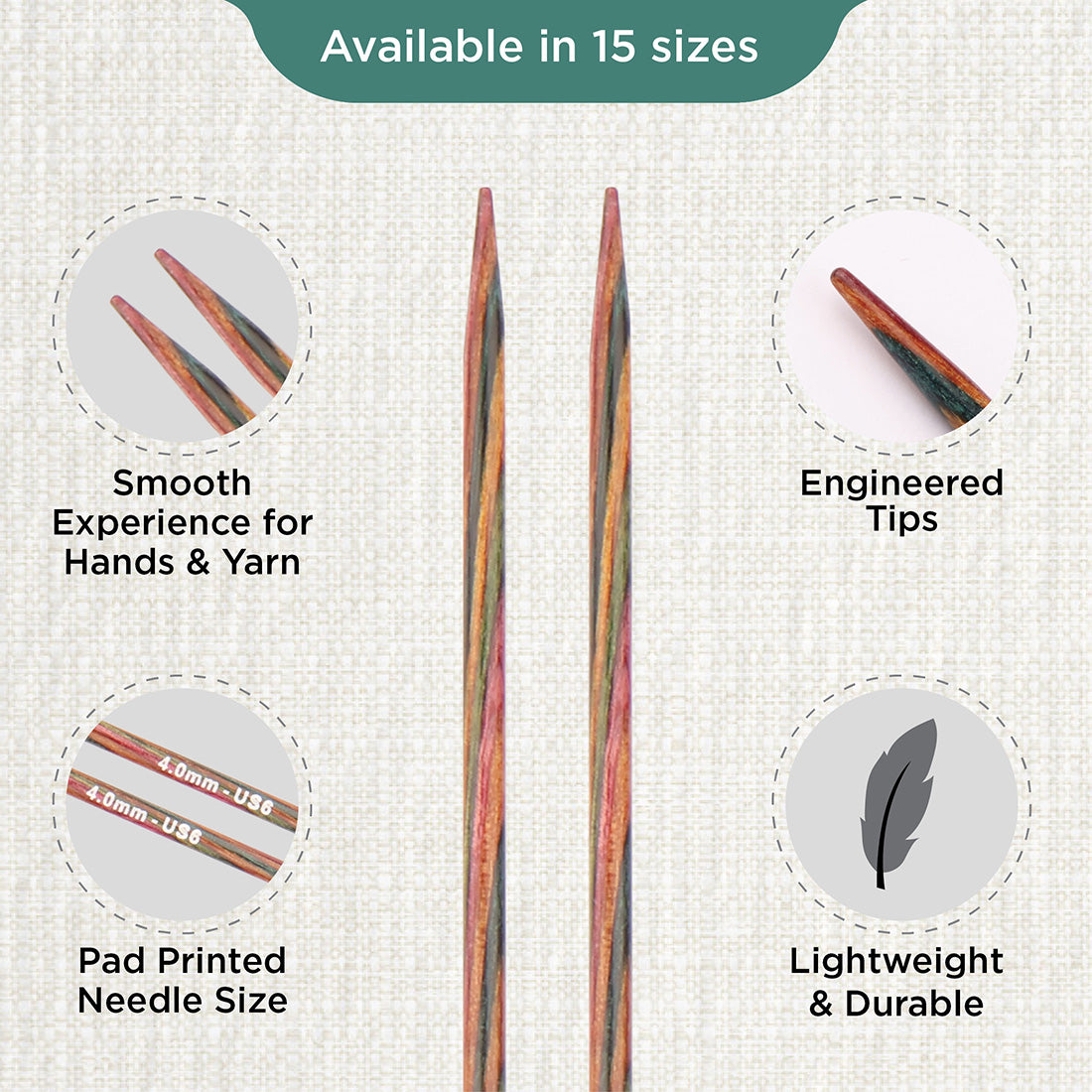 Pair of KnitPro Symfonie 4mm straight birch wood knitting needles, 30cm long