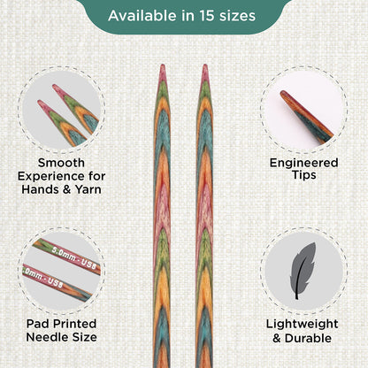 Pair of KnitPro Symfonie 5mm straight birch wood knitting needles, 30cm long