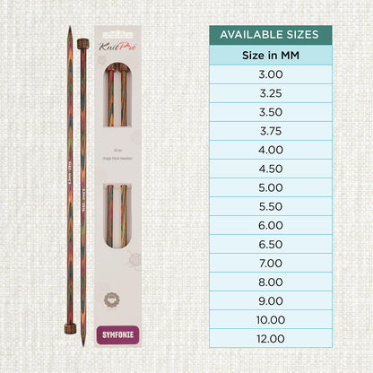 Pair of KnitPro Symfonie 6mm straight birch wood knitting needles, 30cm long