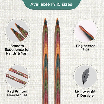 Pair of KnitPro Symfonie 6mm straight birch wood knitting needles, 30cm long