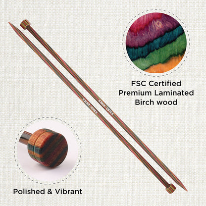 Pair of KnitPro Symfonie 6.5mm straight birch wood knitting needles, 30cm long