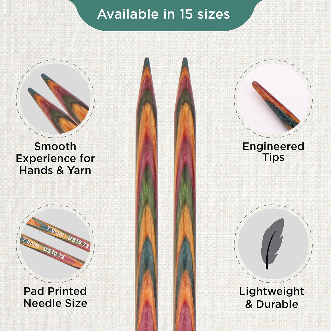 Pair of KnitPro Symfonie 7mm straight birch wood knitting needles, 30cm long