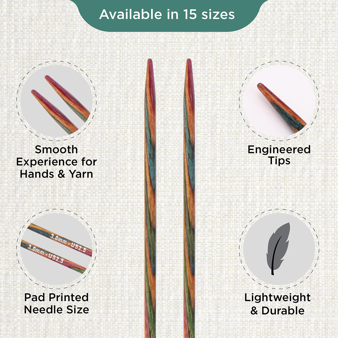 Pair of KnitPro Symfonie 3mm straight birch wood knitting needles, 35cm long