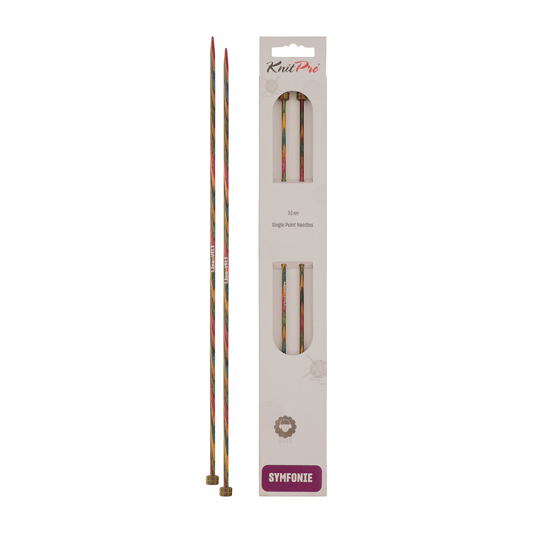 Pair of KnitPro Symfonie 3mm straight birch wood knitting needles, 35cm long