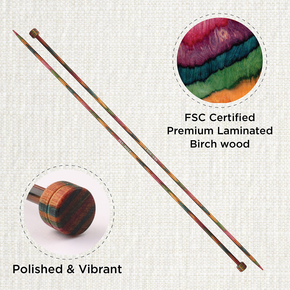 Pair of KnitPro Symfonie 3.5mm straight birch wood knitting needles, 35cm long