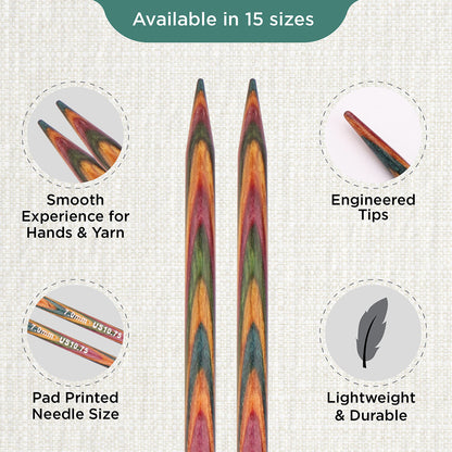 Pair of KnitPro Symfonie 2 laminated birch wood straight knitting needles, 35cm, 7.00mm