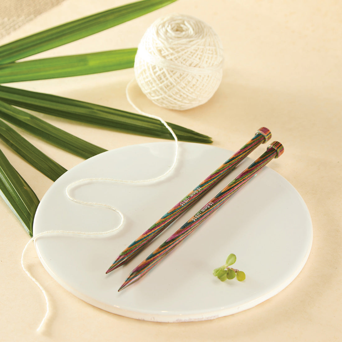 Pair of KnitPro Symfonie 2 laminated birch wood straight knitting needles, 35cm, 8.00mm