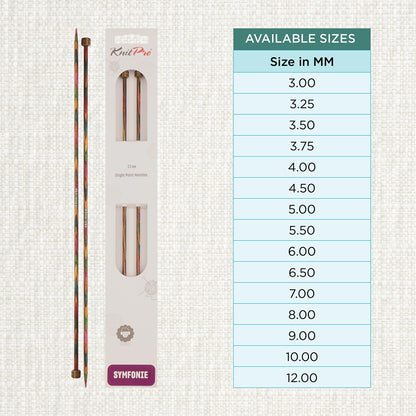 Pair of KnitPro Symfonie 2 laminated birch wood straight knitting needles, 40cm, 3.50mm