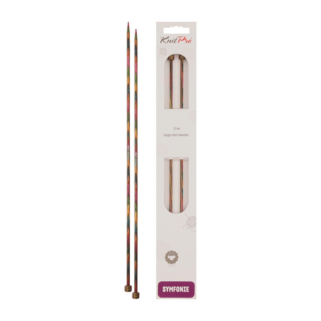 Pair of KnitPro Symfonie 2 laminated birch wood straight knitting needles, 40cm, 3.50mm