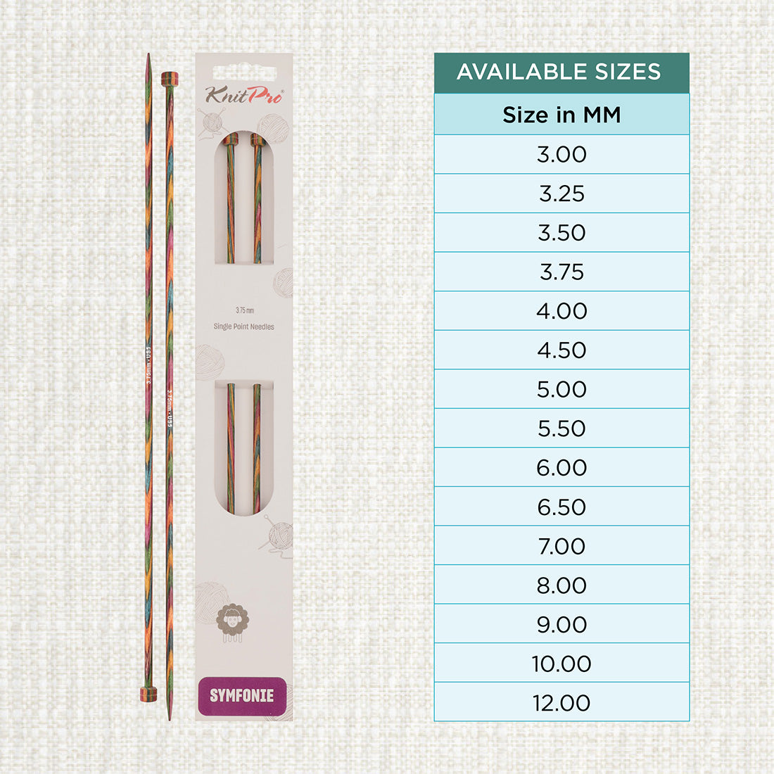 Pair of KnitPro Symfonie 2 laminated birch wood straight knitting needles, 40cm, 3.75mm