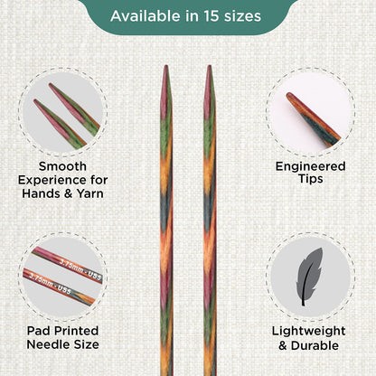 Pair of KnitPro Symfonie 2 laminated birch wood straight knitting needles, 40cm, 3.75mm
