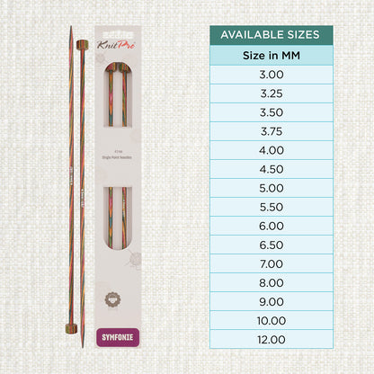 Pair of KnitPro Symfonie 2 laminated birch wood straight knitting needles, 40cm, 4.50mm