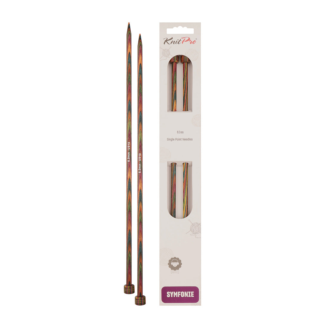 Pair of KnitPro Symfonie 2 laminated birch wood straight knitting needles, 40cm, 6.00mm