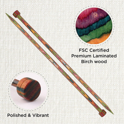 Pair of KnitPro Symfonie 2 laminated birch wood straight knitting needles, 40cm, 8.00mm
