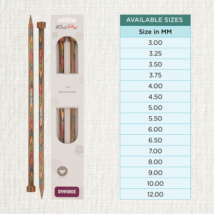 Pair of KnitPro Symfonie 2 laminated birch wood straight knitting needles, 40cm, 9.00mm