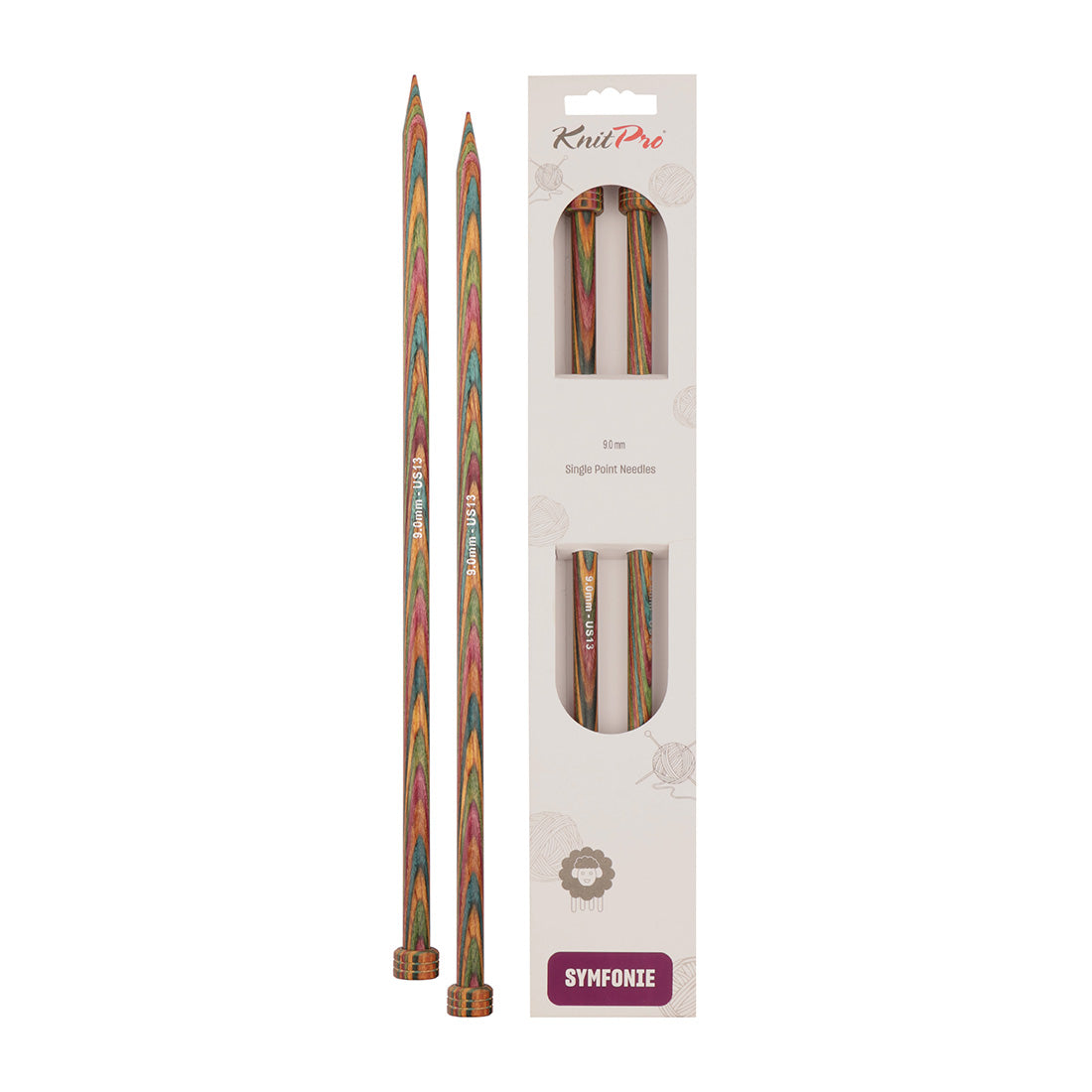Pair of KnitPro Symfonie 2 laminated birch wood straight knitting needles, 40cm, 9.00mm