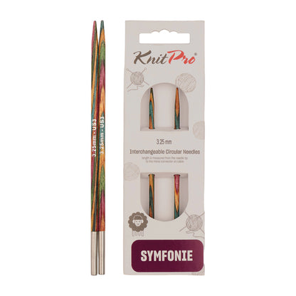 Pair of KnitPro Symfonie 2 laminated birch wood interchangeable circular needle tips, 3.25mm