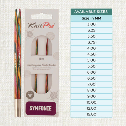 Pair of KnitPro Symfonie 2 laminated birch wood interchangeable circular needle tips, 3.50mm